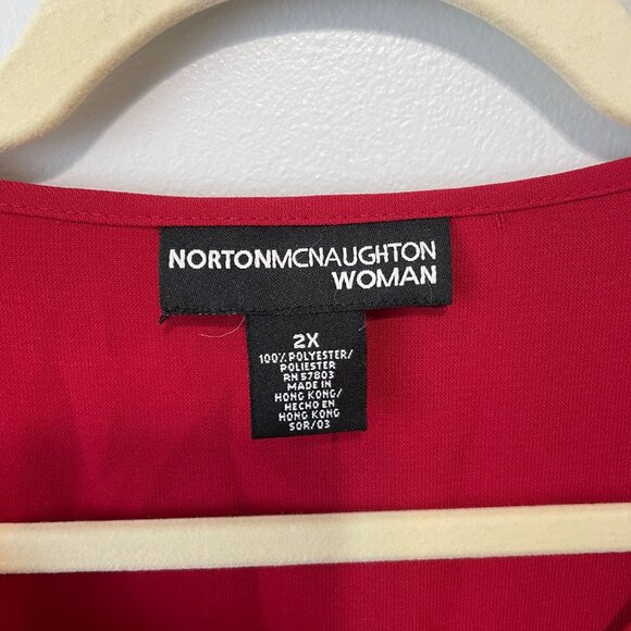 Norton McNaughton Woman Red Button-Front Blouse 2X Polyester Long Sleeve Embroid - Picture 3 of 4